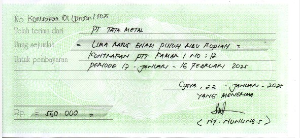 TML - Penyediaan Kontrakan Tukang Kamar 1 Oleh Bu Nunung Periode  17 Januari 2025 - 16 Februari 2025